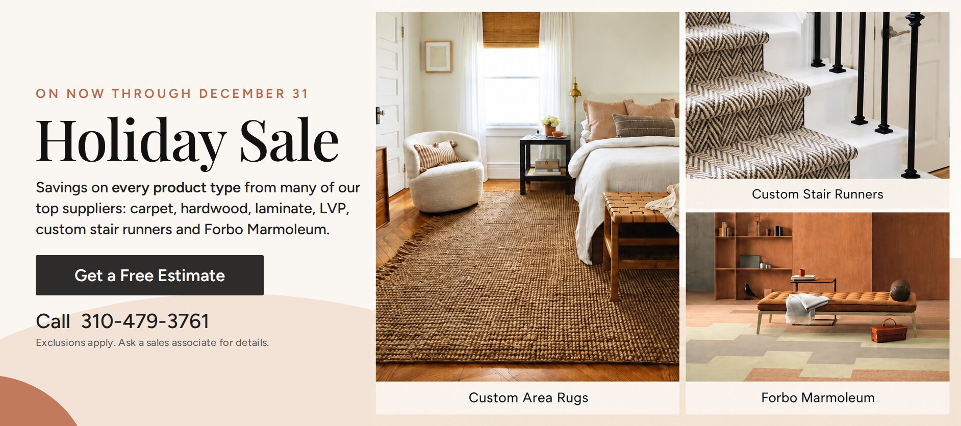 Holiday Sale on carpet, hardwood, laminate, LVP, stair runners and Forbo at Barry Carpet